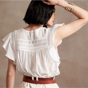 Banana Republic White Smocked Flutter Sleeve Top Size M Tall